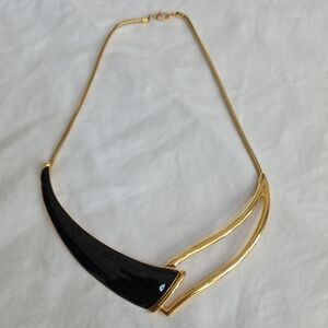 Monet Vintage Black and Gold Modern Statement Necklace Circa 1980s